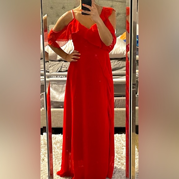 Fashionmia red chiffon ruffle off the shoulder maxi dress NWT size M - Picture 1 of 6
